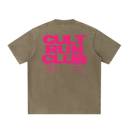 CULT RUN CLUB- Unisex, Heavyweight Vintage Washed Frayed T-Shirt