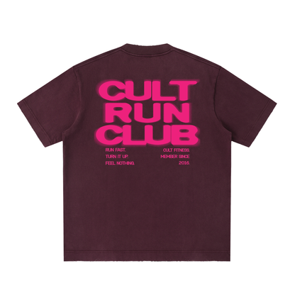 CULT RUN CLUB- Unisex, Heavyweight Vintage Washed Frayed T-Shirt