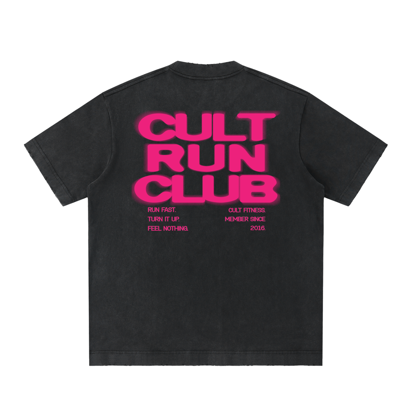 CULT RUN CLUB- Unisex, Heavyweight Vintage Washed Frayed T-Shirt