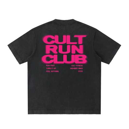 CULT RUN CLUB- Unisex, Heavyweight Vintage Washed Frayed T-Shirt