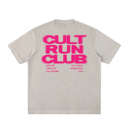 CULT RUN CLUB- Unisex, Heavyweight Vintage Washed Frayed T-Shirt