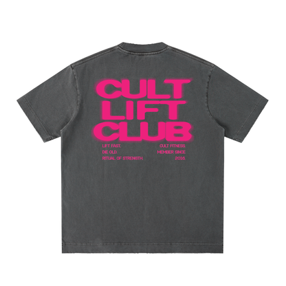 CULT LIFT CLUB- Unisex, Heavyweight Vintage Washed Frayed T-Shirt