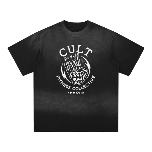 CULT ROCK ON- Sun Fade Hand-Frayed Cotton T-Shirt