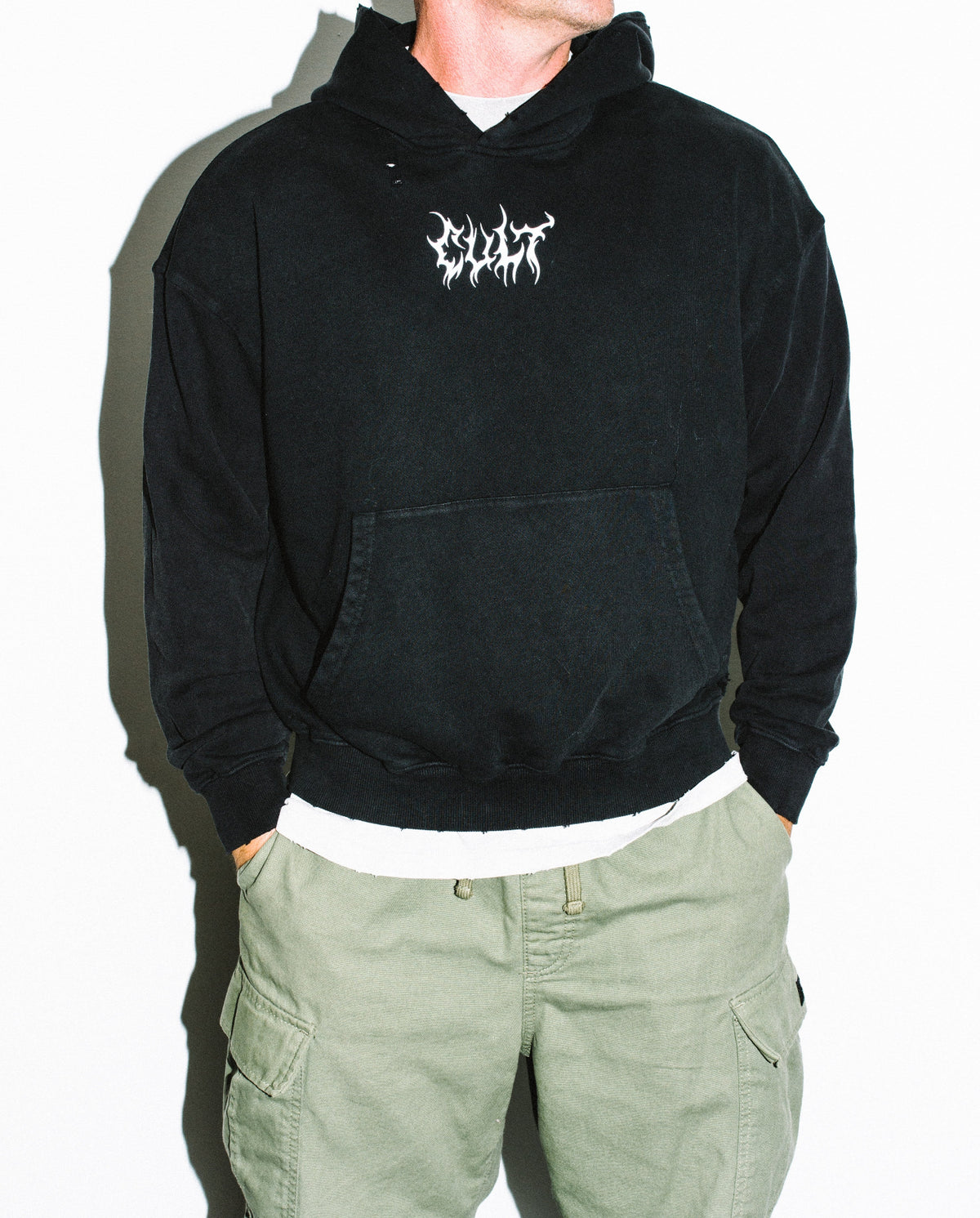 CULT HARDCORE Unisex Mineral Wash Distressed Hoodie from Cult Fitness Collective