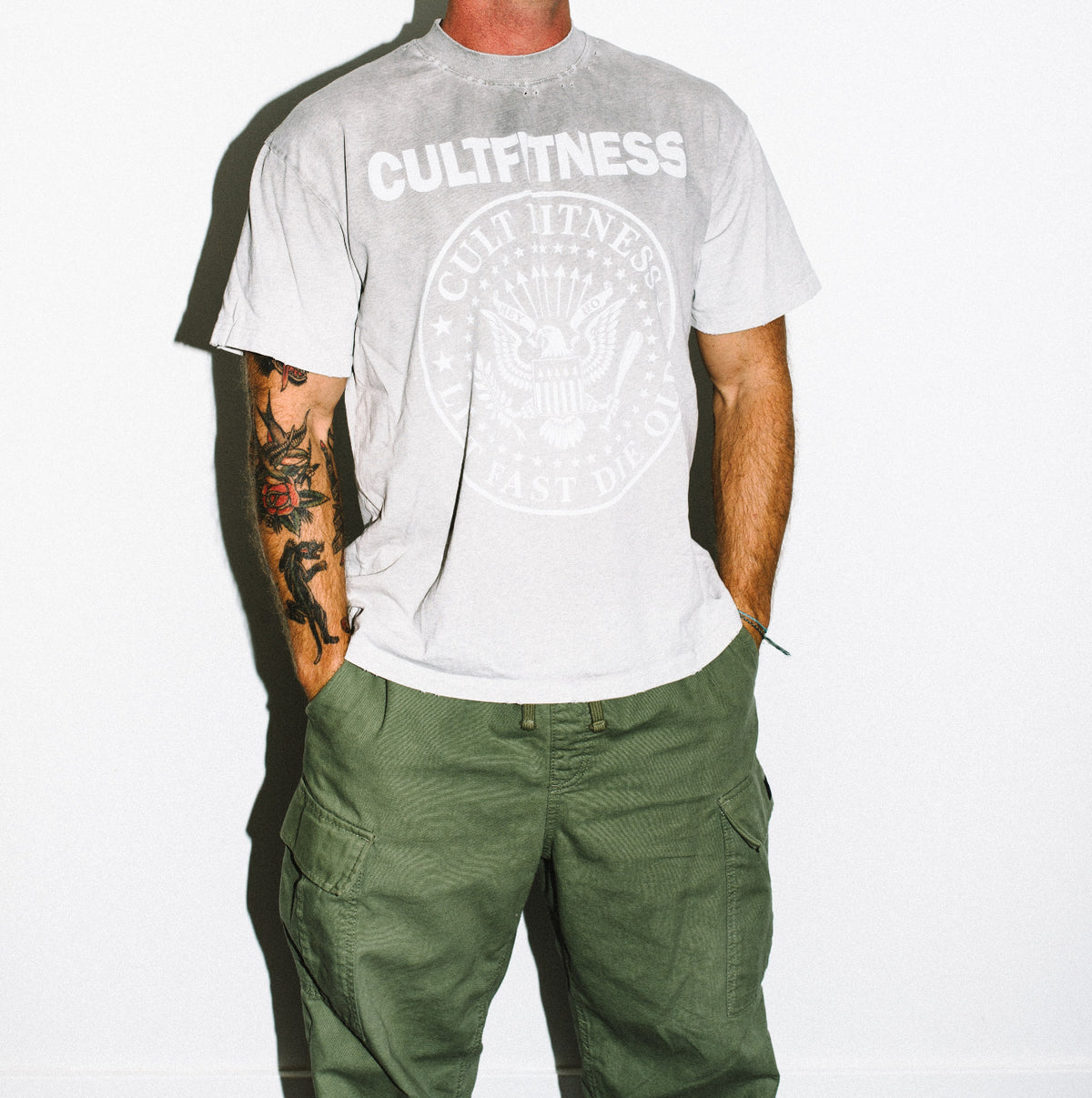 CULT HEY HO Unisex Vintage Washed Frayed T Shirt from Cult Fitness Collective