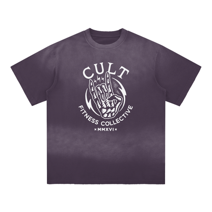 CULT ROCK ON- Sun Fade Hand-Frayed Cotton T-Shirt
