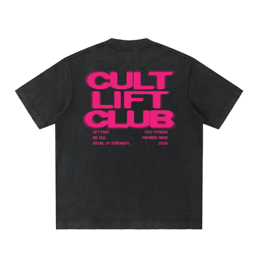 CULT LIFT CLUB- Unisex, Heavyweight Vintage Washed Frayed T-Shirt