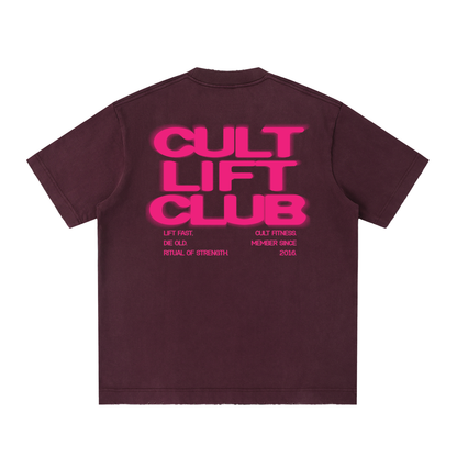 CULT LIFT CLUB- Unisex, Heavyweight Vintage Washed Frayed T-Shirt