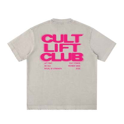CULT LIFT CLUB- Unisex, Heavyweight Vintage Washed Frayed T-Shirt