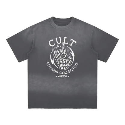 CULT ROCK ON- Sun Fade Hand-Frayed Cotton T-Shirt