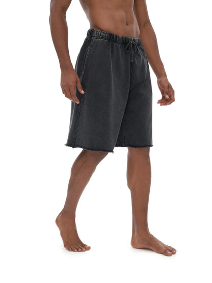 CULT HARDCORE- Men's Snow Washed Raw Hem Shorts
