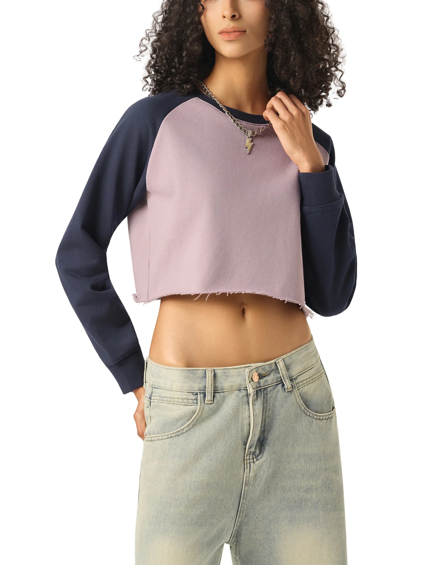 CULT TIGER- Women's Raw-Hem Raglan Crop Sweatshirt